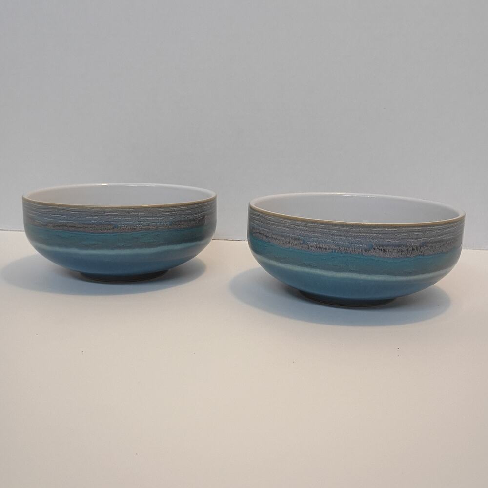 Denby England Azure Coast Soup / Cereal Bowl Blue Banded Glossy Stoneware